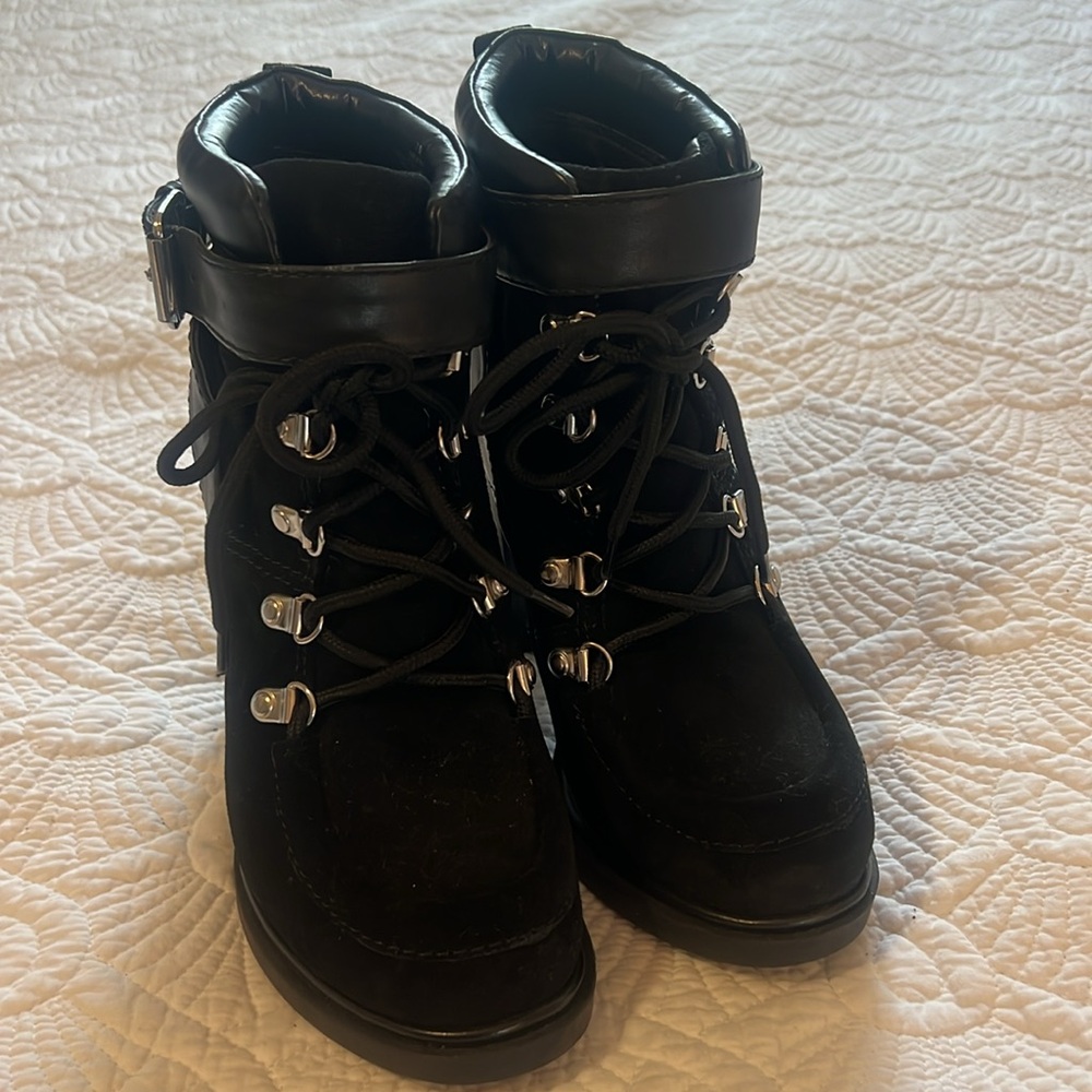 Nine West Black Suede Leather Ankle Platform Herl Boots